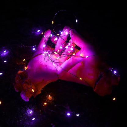Lomotech Orange Purple Halloween Solar Lights, 2 Pack Total 66ft 200 LED | Solar Fairy Lights, Waterproof Outdoor Twinkle Lights with 8 Modes for Garden, Porch, Trees, Halloween Decor (Black Wire)