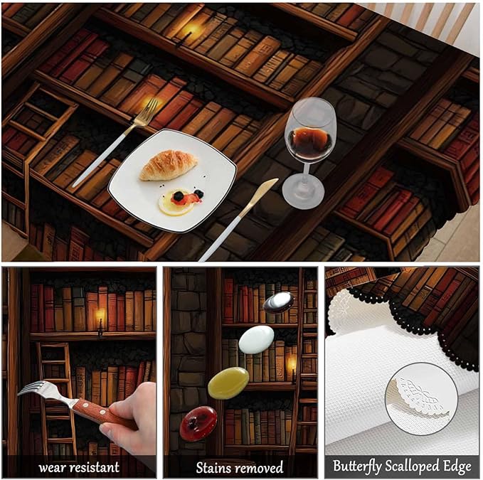 Swono Old Bookshelf Tablecloths Mysterious Library Bookshelf Kitchen Dinning Tabletop Decoration, Polyester Talking Table Cover for Indoor Outdoor 50x72 Inch Tablecloth