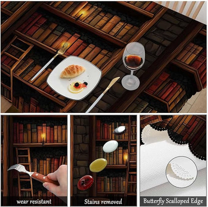 Swono Old Bookshelf Tablecloths Mysterious Library Bookshelf Kitchen Dinning Tabletop Decoration, Polyester Talking Table Cover for Indoor Outdoor 50x72 Inch Tablecloth