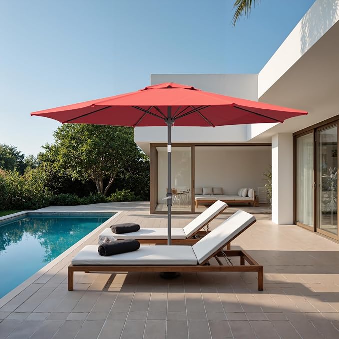 Sannwsg Patio Umbrellas, Pool Umbrella with 8 Sturdy Ribs, Outdoor Umbrella with Push Button Tilt/Crank, Deck Umbrellas, Market Umbrela Table for Backyard, Deck, Garden, Pool