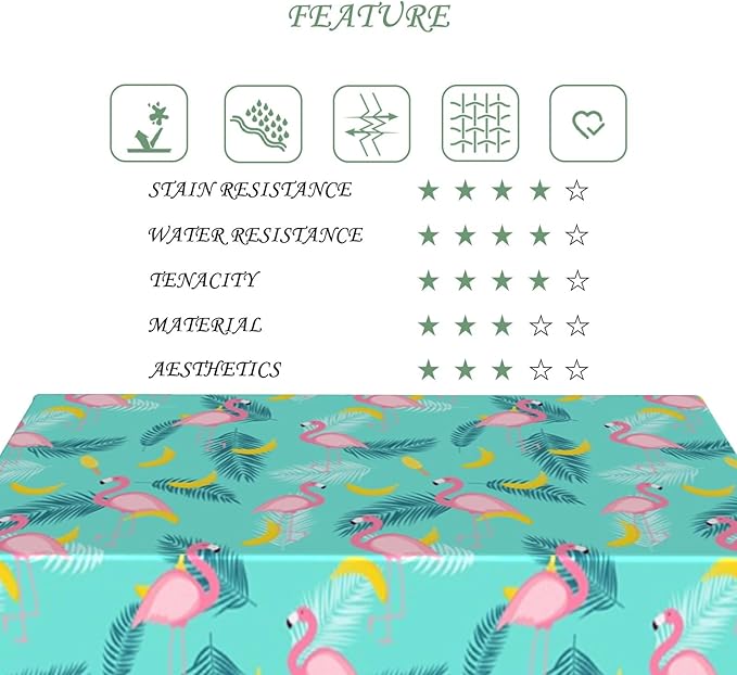 52x70 Inch Tropical Flamingo Rectangle Tablecloth Summer Hawaiian Banana Palm Leaf Mint Green Table Cover Washable Durable Table Cloth for Summer Beach Pool Party Birthday Kitchen Dining Home