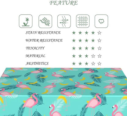 70x140 Inch Tropical Flamingo Rectangle Tablecloth Summer Hawaiian Banana Palm Leaf Mint Green Table Cover Washable Durable Table Cloth for Summer Beach Pool Party Birthday Kitchen Dining Home