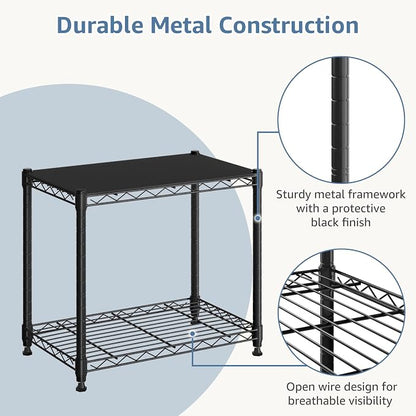 DUMOS 2-Tier Metal Storage Shelves, Wire Shelving, Storage Rack, 23.3" W | Heavy Duty Steel Shelves, Wire Adjustable Standing, Kitchen Bathroom Garage Pantry Organizers, 22.3"H