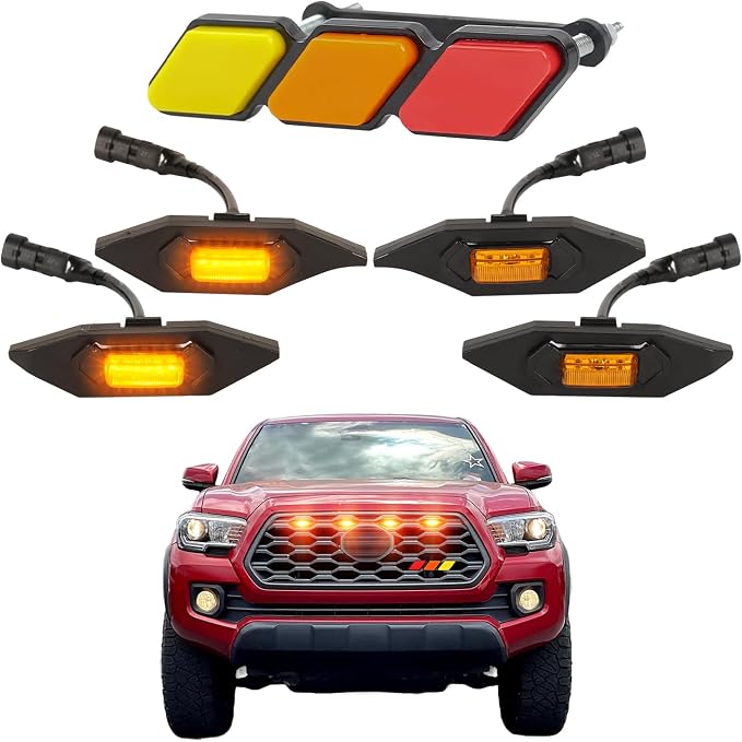 Amber Led Grills Lights Emblem for Toyota Tacoma trdSport Offroad 2020-2023 | 4pcs ,TRD Off Road Sport OEM Grill,Rapt0r Lights for Tacoma 6 LED Upgrade Grille Light