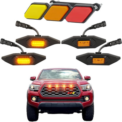 Amber Led Grills Lights Emblem for Toyota Tacoma trdSport Offroad 2020-2023 | 4pcs ,TRD Off Road Sport OEM Grill,Rapt0r Lights for Tacoma 6 LED Upgrade Grille Light