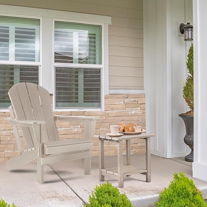 Apolimi Adirondack Outdoor Side Table, 2-Tier Sturdy Patio End Table Weather Resistant, 16.5" Solid Side Table for Patio, Pool, Porch(Grayish Brown)