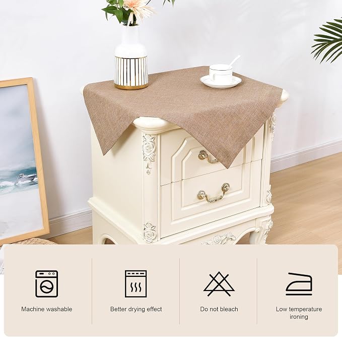 Wolkemer 2 Pack Faux Linen Small Square Tablecloth Heavy Duty Fabric Nightstand Table Cloths 24 x 24 Inch Flaxen Farmhouse Rustic End Table Cover for Dining Bedroom Tabletop Decoration