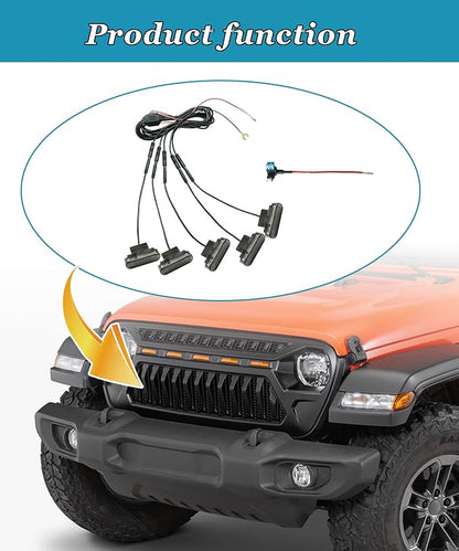 5 PCS Amber Led Grill Lights Fits for 2024-2025 Jeep Wrangler JL JLU & Gladiator JT Original Factory Grille with Fuse Adaptor