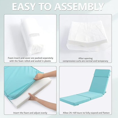 80 x 26 Inch Outdoor Chaise Lounge Cushions Set of 2 - Removable Cover, 4-Section Design, Water-Repellent & Fade-Resistant, 6 Tie Straps, Replacement for Patio & Pool Chairs - Light Blue