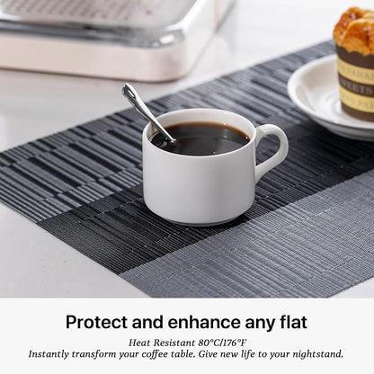LEXMORE Placemats Set of 4 Vinyl/Plastic Woven Place Mats for Kitchen Table Indoor/Outdoor Washable Placemat Wipeable Dining Table Mats(Silver Gray Black)