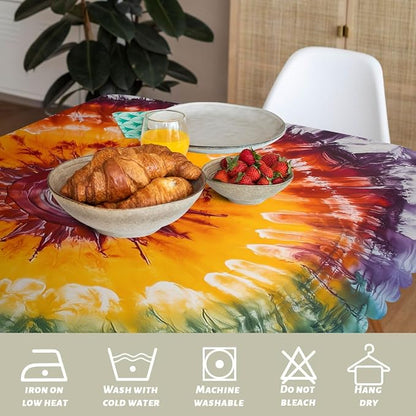 Tie Dye Table Cloth Rectangle Tables Hippie Colorful Swirls Rainbow Art Rectangle Kitchen Table Cover Oblong Tablecloth for Dining Table Buffet Parties Patio Camping 52" x 70" 4-6 Seats