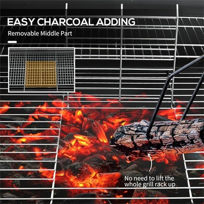 Portable Charcoal Grill with Wheels & Thermometer - Large 28" BBQ Grill for Outdoor Cooking, High Heat Resistant, Adjustable Vents & Ash Catcher - Perfect for Camping, Backyard, Patio