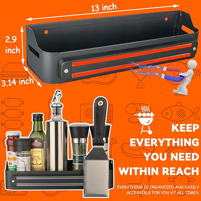 Strong Magnetic Grill Griddle Caddy for Blackstone, Heavy Duty Griddle Caddy Magnetic Holder, Space Saving Grill Organizer Accessories for Refrigerator Traeger Pit Boss Camp Chef Z Grills Smoker