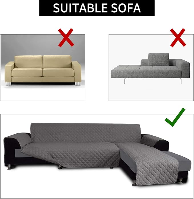 Easy-Going Sofa Slipcover L Shape Sofa Cover Sectional Couch Cover Furniture Protector Mat for Pets Dog Cat (X-Large,Gray/Gray) | Soft Sofa Slipcover For Dogs, Fits Left/Right Chaise Lounge Protector, Water Resistant Mat For Living Room