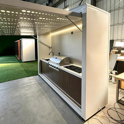 Prefab Modular Outdoor Kitchen Island with Grill, Sink, Beverage Fridge and Storage Cabinets, Modern Patio Cooking Station for Backyard BBQ Outdoor Living