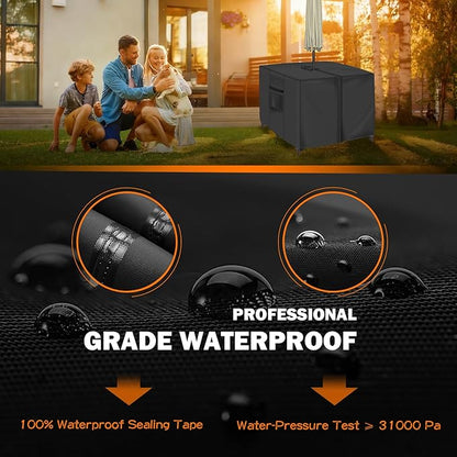 Square Patio Table Cover with Umbrella Hole - 40"L x 40"W x 23"H (COVER SIZE，NOT TABLE SIZE) Heavy Duty Waterproof 600D Oxford Fabric Outdoor Lawn Patio Furniture Covers