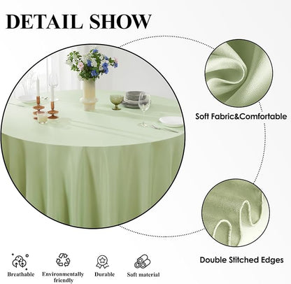 6 Pack Sage Green Round Tablecloths 132 Inch for Dining Tables | Washable Decorative Linen Polyester Table Cover for Banquets Buffets Parties and Weddings