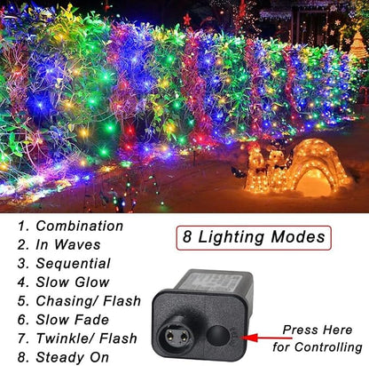 Pooqla Colorful Net Lights, 15x 5ft Christmas Lights Outdoor Green Wire | 300 LED Large Net Mesh Lights Plug in, 8 Modes Waterproof Connectable Multicolor Bushes Lights for Christmas Hedge Yard Decor