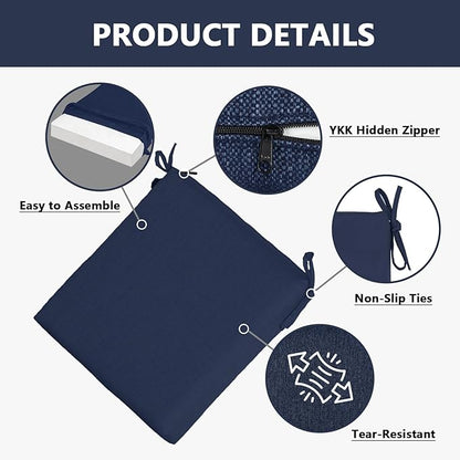 Goodgoods 20 x 20 Outdoor Chair Cushions Set of 4, Fade-Resistant & Water-Resistant Patio Seat Cushion Pads with Ties, 30D High-Resilience Foam for Dining Room Kitchen Chairs, Indigo