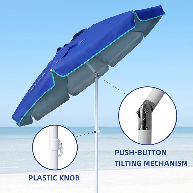 AMMSUN 6.5ft Portable Patio Beach Umbrella for Sand with Tilt, Air Vent | UPF50+ Sun Protection, Windproof Outdoor Umbrellas with Carry Bag, for Patio Beach Garden Pool Backyard, Navy