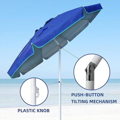 AMMSUN 6.5ft Portable Patio Beach Umbrella for Sand with Tilt, Air Vent | UPF50+ Sun Protection, Windproof Outdoor Umbrellas with Carry Bag, for Patio Beach Garden Pool Backyard, Navy