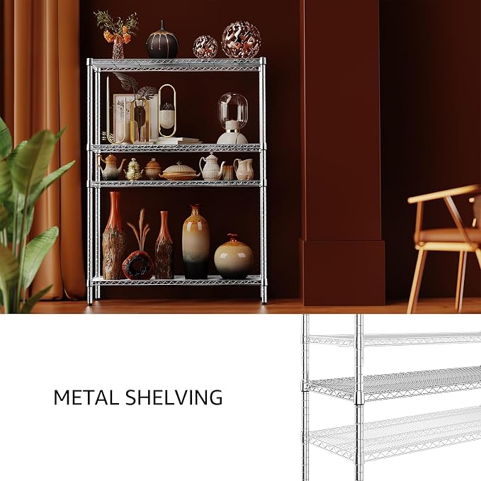 IZEUK 3400 LBS Garage Shelving Wide Storage Shelves 4 Tier Metal Shelves Heavy Duty Adjustable Utility Shelf Rack Chrome 17.7" D x 59.1" W x 70.4" H