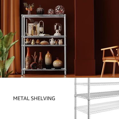 IZEUK 3400 LBS Garage Shelving Wide Storage Shelves 4 Tier Metal Shelves Heavy Duty Adjustable Utility Shelf Rack Chrome 17.7" D x 59.1" W x 70.4" H