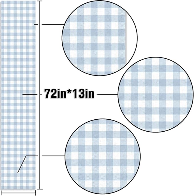 Dusty Blue Gingham Table Runner Blue Checkered Boy Girl Baby Shower Birthday Party Decoration Home Dining Kitchen Island Decor (13" x 72")