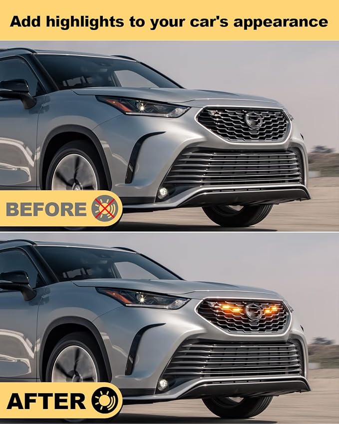 LED Front Grill Lights for Toyota Highlander XSE 2020-2025 2026, Yellow | Highlander XSE Raptor Grille Lights, Upgrade Highlander XSE LED Lights, Snap-in Installation, OEM Style, Off-road Driving