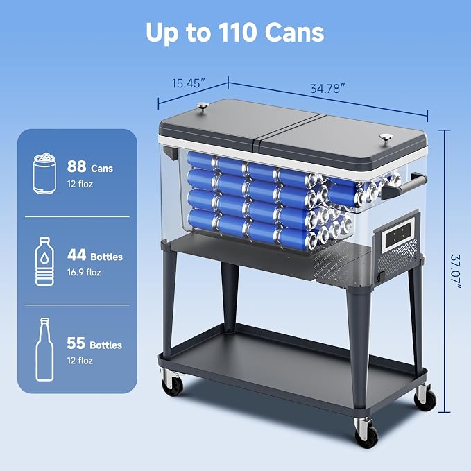BODEGACOOLER 50QT Electric Cooler with Wheels, Compressor Rolling Cooler | Ice-Free, AC & 12V DC Power, 45dB Quiet, IPX5, Pull-out Handle, Dual-side Lid w/ Opener, Locking Casters, Steel Body
