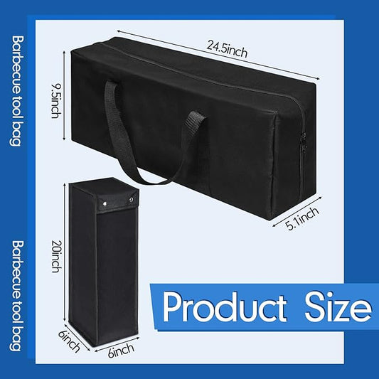 Amylove 2 Sizes Grill Utensil Storage BBQ Tool Bag 24.5" x 9.5" x 5" Large Capacity Grill Accessory Storage Waterproof Grilling Utensil Holder Outdoor BBQ Picnic Cooking Tools for Camp Barbecue