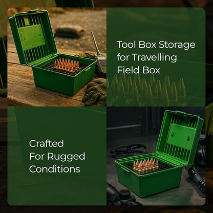 100 Round Rifle Ammo Can | Ammo Box | Flip-Top Ammo Bullet Case | Storage Box | Magazine Holder | Tool Box Storage for Travelling Field Box | Locking Ammo Box