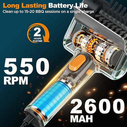 Electric Grill Brush with Dual Safety Lock - 2026 TikTok Ideal Gift for Men Dad Husband, Professional BBQ Cleaner with Submersible 304 SS Head, Splash-Proof Scrubber for Grill (Orange Button)