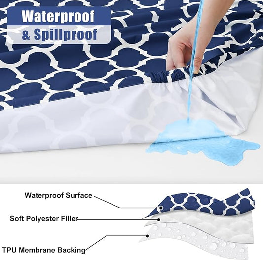 Smiry 2 Pack Rectangle Table Cloth 8 Foot, Waterproof Elastic Fitted Tablecloths, Windproof Washable Polyester Table Cover for Picnic, Camping, Outdoor (Navy, 30"x96")