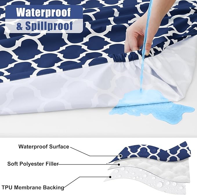Smiry Picnic Table Cover with Bench Covers, Waterproof Elastic Fitted Tablecloth for 4 Foot Tables, Washable Polyester Tablecloths for Camping, Indoor & Outdoor (Navy, 24x48 Inch 3-pc Set)