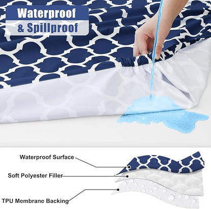 Smiry Picnic Table Cover with Bench Covers, Waterproof Elastic Fitted Tablecloth for 4 Foot Tables, Washable Polyester Tablecloths for Camping, Indoor & Outdoor (Navy, 24x48 Inch 3-pc Set)