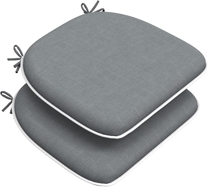 DYTXIII Set of 2 Outdoor Chair Cushions with Ties,Water Repellent Patio Chair Pads 17"x 16" for Outdoor Furniture,Round Corner Seat Cushions for Garden Yard Kitchen Textured Gray