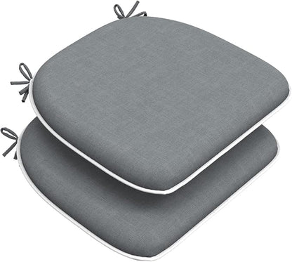 DYTXIII Set of 2 Outdoor Chair Cushions with Ties,Water Repellent Patio Chair Pads 17"x 16" for Outdoor Furniture,Round Corner Seat Cushions for Garden Yard Kitchen Textured Gray