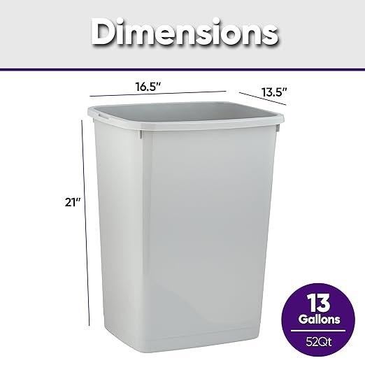 Superio Large Kitchen Trash Can 13 Gallon, 52 Qt Waste Bin for Kitchen, Garage, Indoor and Outdoor Trash Can (2, White Smoke)