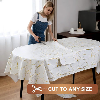 sancua 100% Waterproof Vinyl Tablecloth 54x78 Inch Rectangle, White Marble | PVC Table Cloth for Picnic, Oil-Resistant Spill-Proof Wipeable Cover for Dining, Kitchen, Parties, Indoor and Outdoor