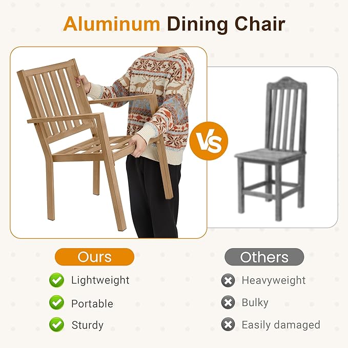 FansaFurn Patio Dining Chairs Set of 2, Aluminum Outdoor Patio Chairs with Waterproof Cushions, Metal Outdoor Patio Furniture Set for Porch, Balcony, Deck, Backyard, Light Wood Color