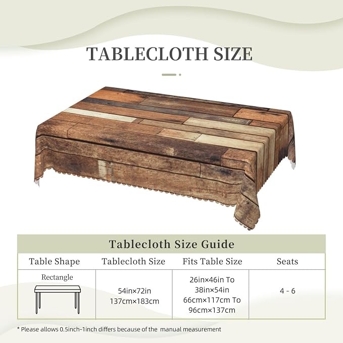 Wooden Print Rustic Rectangular Tablecloth, Old Wood Plank Table Cloth Washable Tablecloths Decorative Table Cover for Kitchen, Dining, or Parties 54x72 Inches