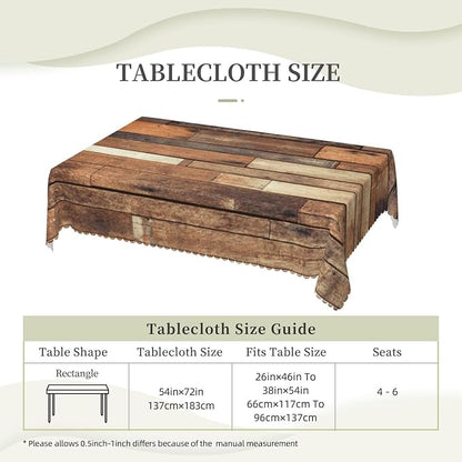 Wooden Print Rustic Rectangular Tablecloth, Old Wood Plank Table Cloth Washable Tablecloths Decorative Table Cover for Kitchen, Dining, or Parties 54x72 Inches