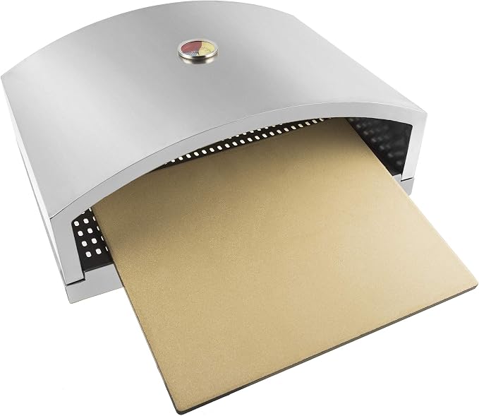 Open Faced Grill Pizza Oven for Gas or Charcoal Grill, Includes Ceramic Pizza Stone