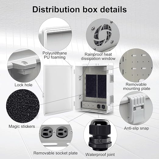 Namunanee Outdoor Electrical Junction Box with High Power Outlet, 16" H* 12" L* 5.9" W, ABS Water Resistant Enclosure with Internal Mounting Panel & Hinged Cover.