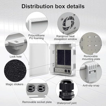Namunanee Outdoor Electrical Junction Box with High Power Outlet, 16" H* 12" L* 5.9" W, ABS Water Resistant Enclosure with Internal Mounting Panel & Hinged Cover.