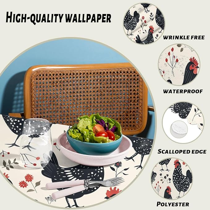 Rooster Decorative Rectangle Table Cloth Flower Chicken Cock Vintage Farm Farmhouse Rectangle Polyester Table Cloths Kitchen Table Cover for Dining BBQ Picnic Coffee Table 52" x 70" 4-6 Seats