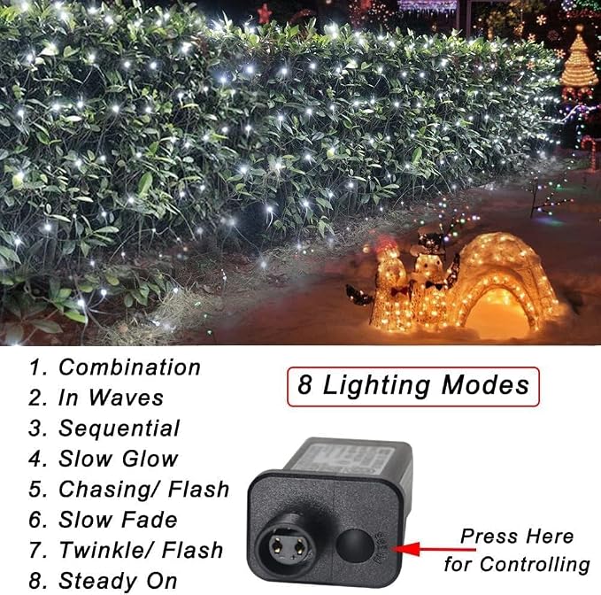 Pooqla Cool White Net Lights, 34.5X 5ft Christmas Lights Outdoor Clear Wire | 610 LED Large Net Mesh Lights Plug in, 8 Modes Waterproof Connectable Bushes Lights for Christmas Hedge Yard Decor