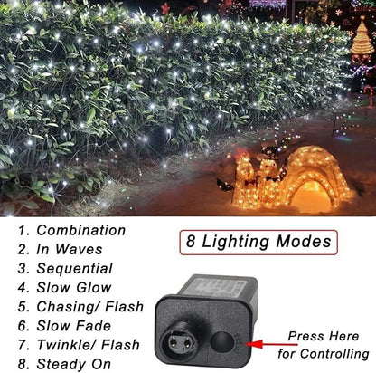Pooqla Cool White Net Lights, 34.5X 5ft Christmas Lights Outdoor Clear Wire | 610 LED Large Net Mesh Lights Plug in, 8 Modes Waterproof Connectable Bushes Lights for Christmas Hedge Yard Decor