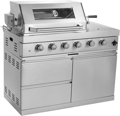 85" 4-Burner 72000 BTU Deluxe Outdoor Kitchen Island,304 Stainless Steel Modular LPG BBQ Grill Combination With Granite Countertops, Storage Cabinet, Refrigerator and Sink (85"-Siver, Propane Gas)